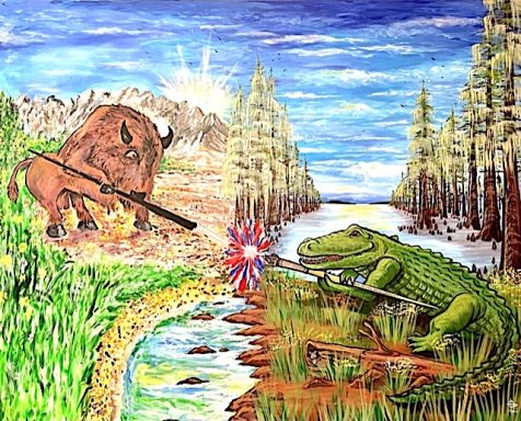 Mural of bison and alligator