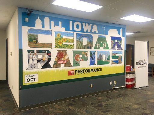 Mural with "Cedar Rapids Iowa" on wall